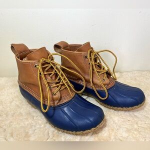 L.L. Bean 6” Ankle Duck Boots, Leather/Blue Rubber Made USA Size 6m *See Pics